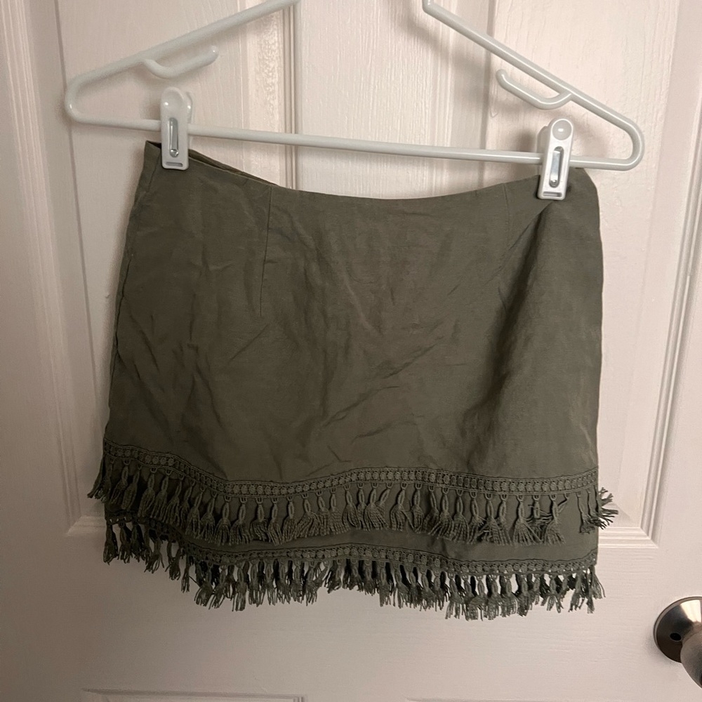 Army green fringe skirt from Lulus